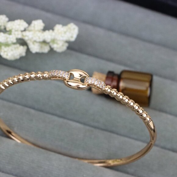 Elegant Rose Gold Beaded Bangle with Central Link Design, XPBL0451 - Picture 12 of 12